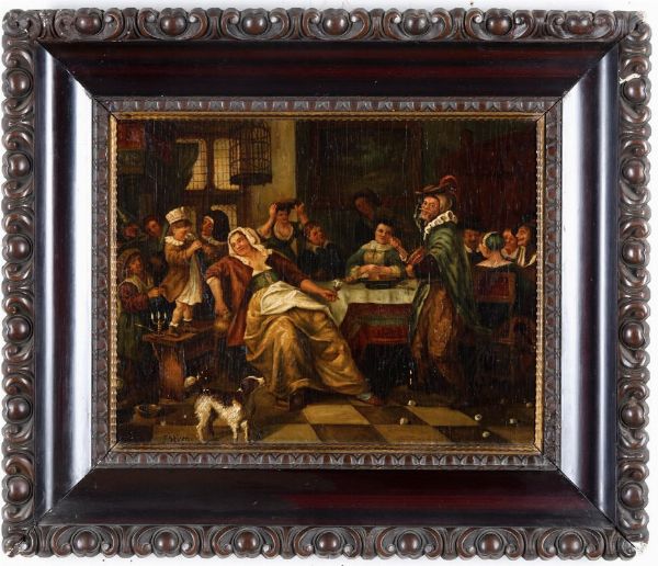 Jan Steen, nei modi di : Scena di interno  - Asta Dipinti Antichi - Associazione Nazionale - Case d'Asta italiane