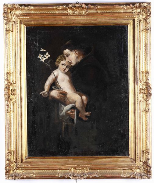 Scuola del XIX secolo Sant'Antonio da Padova  - Asta Dipinti Antichi - Associazione Nazionale - Case d'Asta italiane
