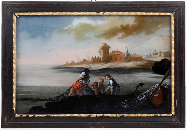 Scuola del XVIII secolo Vedute costiere  - Asta Dipinti Antichi - Associazione Nazionale - Case d'Asta italiane