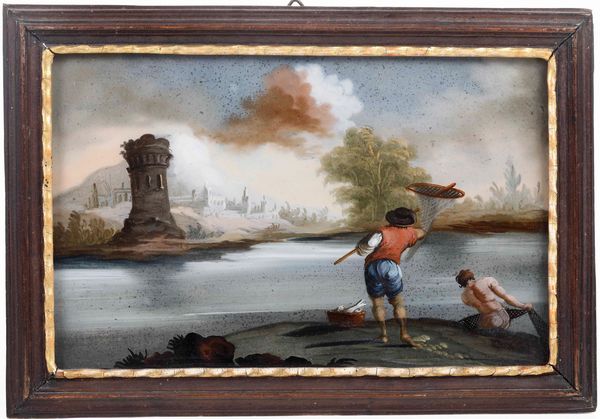 Scuola del XVIII secolo Vedute costiere  - Asta Dipinti Antichi - Associazione Nazionale - Case d'Asta italiane