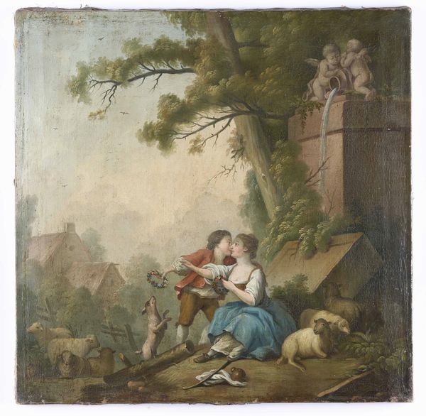 Scuola del XVIII secolo Paesaggio con scena galante  - Asta Dipinti Antichi - Associazione Nazionale - Case d'Asta italiane