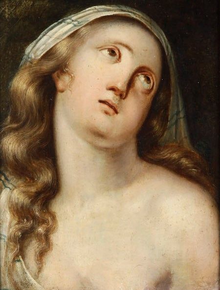 Godfried Schalcken, Attribuito a : Testa di giovane donna implorante  - Asta Dipinti Antichi - Associazione Nazionale - Case d'Asta italiane