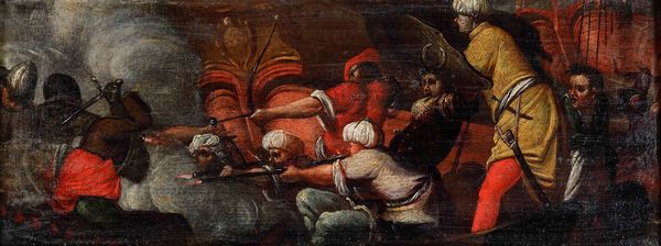 Scuola del XVIII secolo Scontro tra cristiani e turchi  - Asta Dipinti Antichi - Associazione Nazionale - Case d'Asta italiane