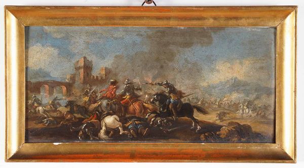 Scuola del XVII secolo Scontro di cavalleria  - Asta Dipinti Antichi - Associazione Nazionale - Case d'Asta italiane