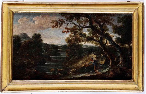 Antonio Francesco Peruzzini, alla maniera di : Paesaggio con pastore  - Asta Dipinti Antichi - Associazione Nazionale - Case d'Asta italiane