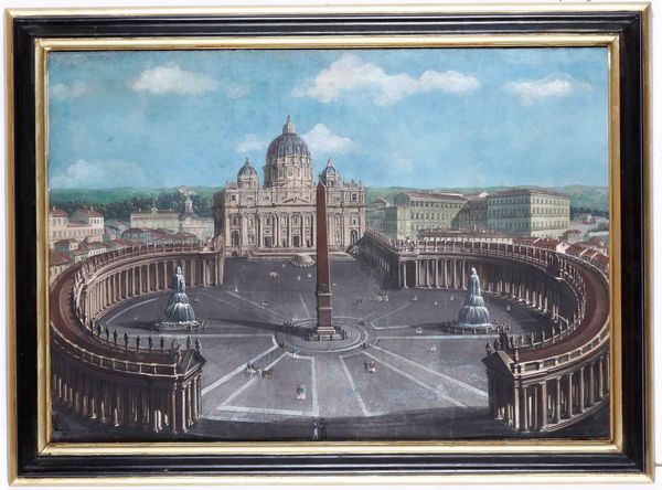 Scuola della prima met del XIX secolo Veduta di piazza San Pietro  - Asta Dipinti Antichi - Associazione Nazionale - Case d'Asta italiane
