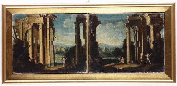 Scuola del XVIII secolo Capricci con rovine architettoniche e figure  - Asta Dipinti Antichi - Associazione Nazionale - Case d'Asta italiane