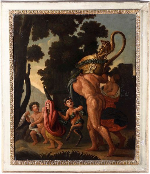 Scuola del XVIII secolo Scena satiresca  - Asta Dipinti Antichi - Associazione Nazionale - Case d'Asta italiane