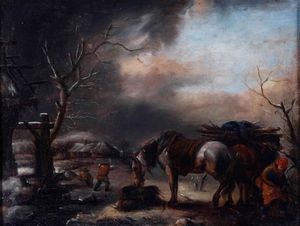 Philips Wouwerman, Attribuito a - La raccolta della legna