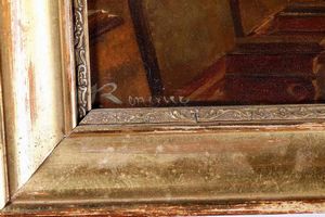 Julien Renevier : Interno di biblioteca Abbazia della Verna  - Asta Dipinti Antichi - Associazione Nazionale - Case d'Asta italiane