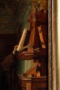 Julien Renevier : Interno di biblioteca Abbazia della Verna  - Asta Dipinti Antichi - Associazione Nazionale - Case d'Asta italiane