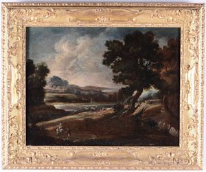 Scuola del XVIII secolo Paesaggi con contadini e pastori  - Asta Dipinti Antichi - Associazione Nazionale - Case d'Asta italiane