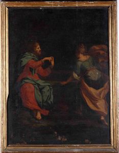 Scuola del XVII secolo Cristo e la Samaritana al pozzo  - Asta Dipinti Antichi - Associazione Nazionale - Case d'Asta italiane