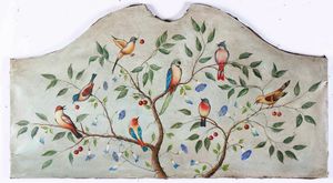 Scuola veneta del XIX secolo Coppia di pannelli con pappagallini sui rami  - Asta Dipinti Antichi - Associazione Nazionale - Case d'Asta italiane