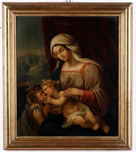 Nei modi della pittura del XVI secolo (XIX secolo) Madonna con Bambino e San Giovannino  - Asta Dipinti Antichi - Associazione Nazionale - Case d'Asta italiane