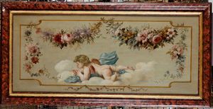Scuola del XIX secolo Figure di amorini con ghirlande i fiori  - Asta Dipinti Antichi - Associazione Nazionale - Case d'Asta italiane