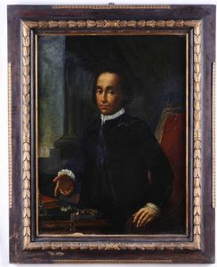 Scuola del XVIII secolo Ritratto di gentiluomo nello studio  - Asta Dipinti Antichi - Associazione Nazionale - Case d'Asta italiane
