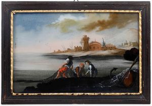 Scuola del XVIII secolo Vedute costiere  - Asta Dipinti Antichi - Associazione Nazionale - Case d'Asta italiane