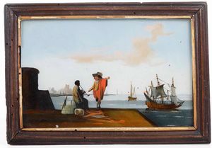 Scuola del XVIII secolo Vedute costiere  - Asta Dipinti Antichi - Associazione Nazionale - Case d'Asta italiane