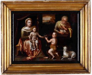 Scuola del XVI secolo Sacra Famiglia con San Giovannino  - Asta Dipinti Antichi - Associazione Nazionale - Case d'Asta italiane