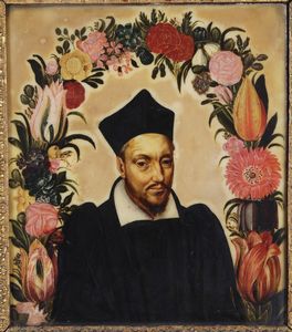 Scuola del XVIII secolo Ritratto di prelato entro ghirlanda di fiori  - Asta Dipinti Antichi - Associazione Nazionale - Case d'Asta italiane