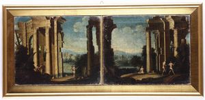 Scuola del XVIII secolo Capricci con rovine architettoniche e figure  - Asta Dipinti Antichi - Associazione Nazionale - Case d'Asta italiane