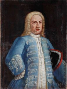 Scuola del XVIII secolo Ritratto di gentiluomo in abito azzurro  - Asta Dipinti Antichi - Associazione Nazionale - Case d'Asta italiane