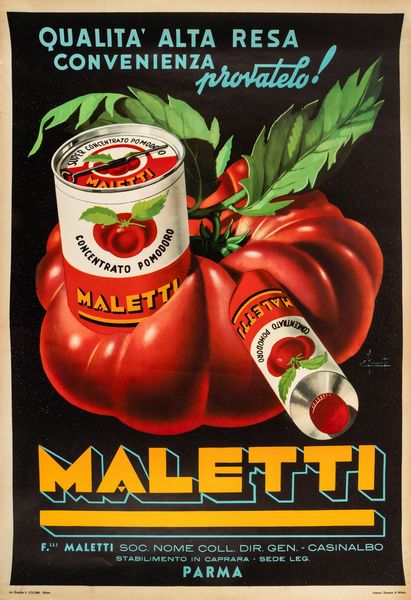 Ferrante E. : Maletti - concentrato di pomodoro.  - Asta POP Culture e Manifesti d'epoca - Associazione Nazionale - Case d'Asta italiane