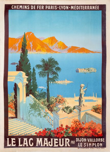 Julien Lacaz : Le Lac Majeur - Lago Maggiore - Chemin de Fer Paris , Lyon , Mediterrane.  - Asta POP Culture e Manifesti d'epoca - Associazione Nazionale - Case d'Asta italiane