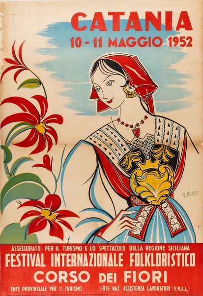 Miluzzo : Festival Internazionale Folkloristico, Catania.  - Asta POP Culture e Manifesti d'epoca - Associazione Nazionale - Case d'Asta italiane