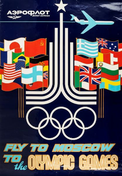 Anonimo : Aeroflow - Fly to Moscow Olympic Games.  - Asta POP Culture e Manifesti d'epoca - Associazione Nazionale - Case d'Asta italiane