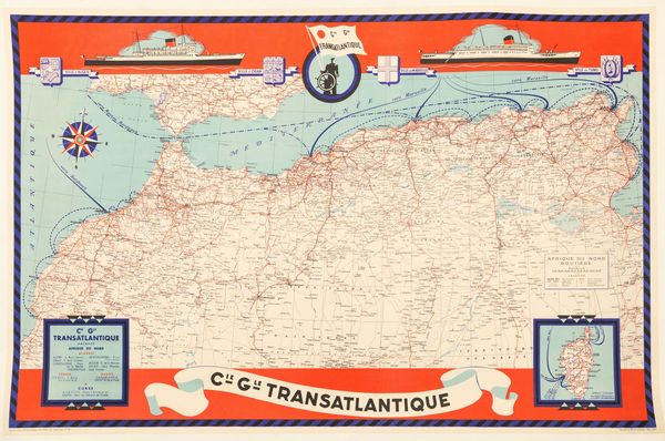 Artista non identificato : Cie Gle Transatlantique - Afrique Du Nord.<BR>  - Asta POP Culture e Manifesti d'epoca - Associazione Nazionale - Case d'Asta italiane