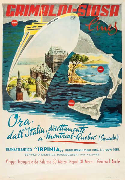 Anonimo : Grimaldi Siosa Lines, Transatrantico Irpinia. Italia - Canada.  - Asta POP Culture e Manifesti d'epoca - Associazione Nazionale - Case d'Asta italiane