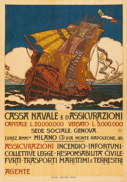Anonimo : Cassa Navale e dAssicurazioni Genova - Milano.  - Asta POP Culture e Manifesti d'epoca - Associazione Nazionale - Case d'Asta italiane