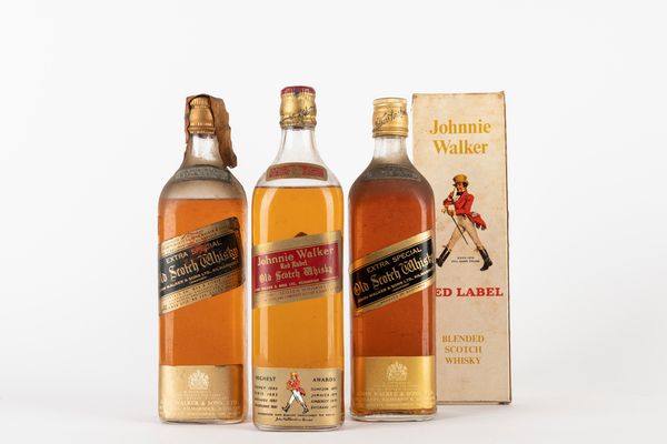 Scozia : Johnnie Walker Black e Red Label (3 BT - 1 Duty Free 86.8 Proof)  - Asta Vini e Distillati - Associazione Nazionale - Case d'Asta italiane