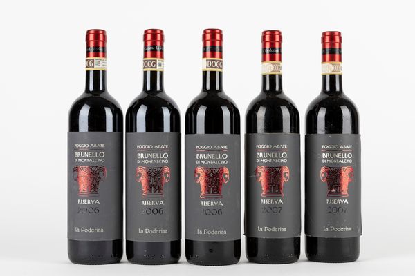 Toscana : La Poderina Poggio Abate Brunello di Montalcino Riserva 2006-2007 (5 BT)  - Asta Vini e Distillati - Associazione Nazionale - Case d'Asta italiane