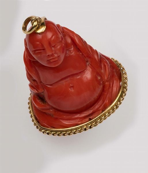 Buddha pendente in corallo  - Asta Fine Coral Jewels - Associazione Nazionale - Case d'Asta italiane