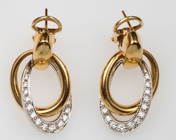 Orecchini pendenti con diamanti per ct 1,30 circa  - Asta Fine Coral Jewels - Associazione Nazionale - Case d'Asta italiane