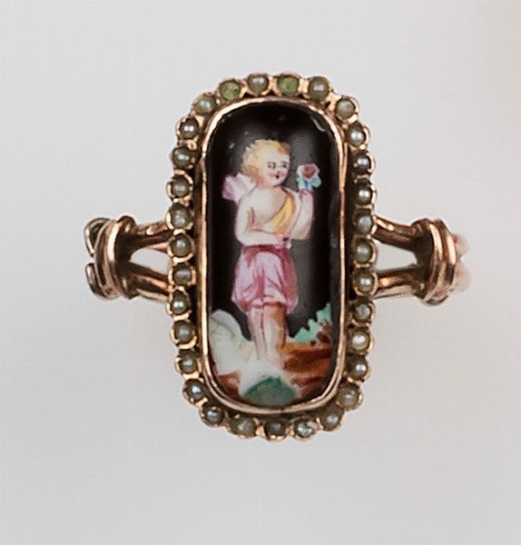 Anello con miniatura e piccole perle  - Asta Fine Coral Jewels - Associazione Nazionale - Case d'Asta italiane