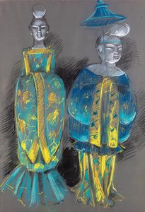 Danilo Donati - Maschere Giapponesi per sfilata di moda - Bozzetto per Roma di Federico Fellini