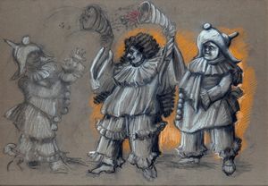 Danilo Donati - Maschere festanti - bozzetto per Roma di Federico Fellini