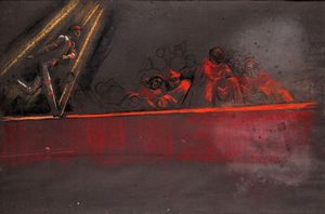 Danilo Donati - Arcivescovi per sfilata di moda ecclesiastica - bozzetto per Roma di Federico Fellini