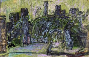 EMANUELE LUZZATI - Lungo la scia della cometa - Scenografia per Tieste del 1953