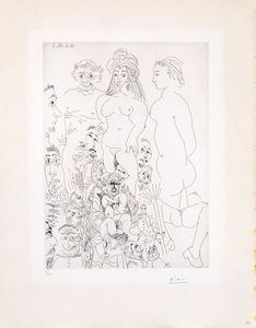 Pablo Picasso - Orgie chez les Filles, avec spectateurs tirés de l'enterrement du Comte Orgaz
