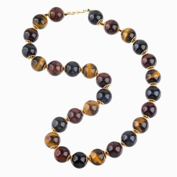 COLLANA CON SFERE IN OCCHIO DI TIGRE  - Asta Gioielli  - Associazione Nazionale - Case d'Asta italiane