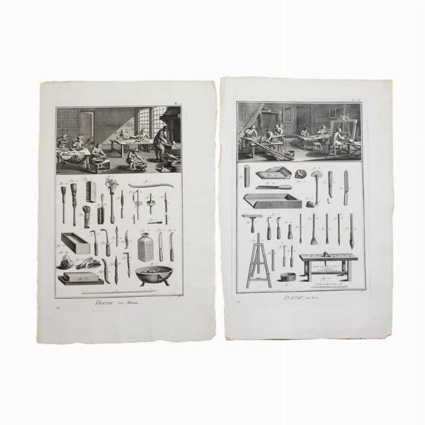 SERIE DI 4 TAVOLE E INDICE DA L'   ENCYCLOP&Eacute;DIE, OU DICTIONNAIRE RAISONN&Eacute; DES SCIENCES, DES ARTS ET DES M&Eacute;TIERS   DI DENIS DIDEROT E JEAN LE ROND D'ALEMBERT - DOREUR  - Asta Gioielli  - Associazione Nazionale - Case d'Asta italiane