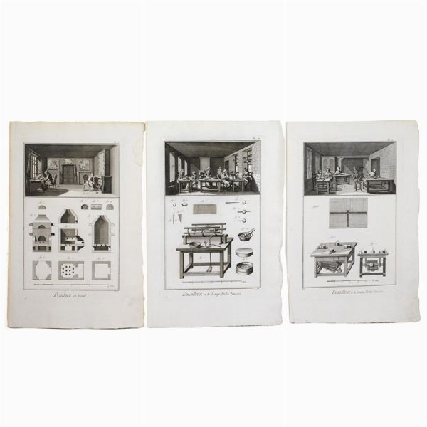 SERIE DI 5 TAVOLE E INDICE DA L'   ENCYCLOP&Eacute;DIE, OU DICTIONNAIRE RAISONN&Eacute; DES SCIENCES, DES ARTS ET DES M&Eacute;TIERS   DI DENIS DIDEROT E JEAN LE ROND D'ALEMBERT -   EMAILLEUR A LA LAMPE ET PEINTURE EN EMAIL  - Asta Gioielli  - Associazione Nazionale - Case d'Asta italiane