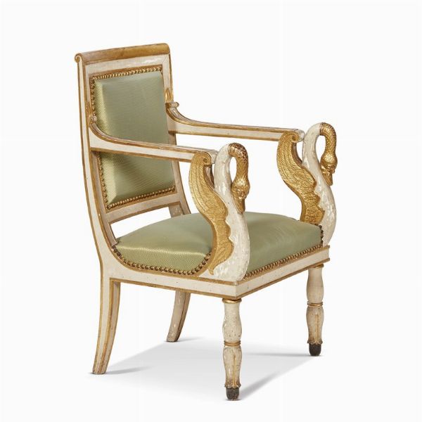 POLTRONA, ITALIA CENTRALE, PERIODO NEOCLASSICO  - Asta INTERNATIONAL FINE ART E UNA IMPORTANTE COLLEZIONE DI PENDOLE AU BON SAUVAGE - Associazione Nazionale - Case d'Asta italiane