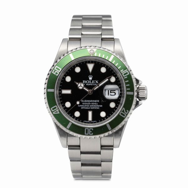 ROLEX : Iconico e sportivo Submariner 16610 LV del 50 anniversario, con ghiera girevole verde, in acciaio inossidabile con quadrante nero con indici luminescenti  - Asta Orologi da Polso e da Tasca - Associazione Nazionale - Case d'Asta italiane