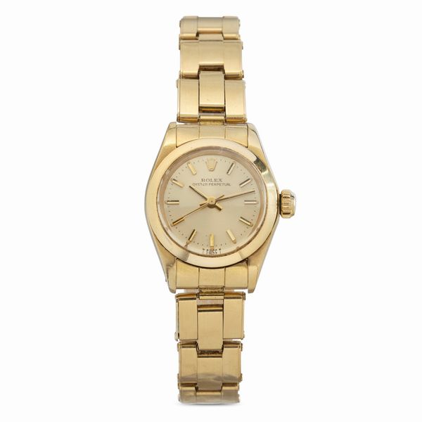 ROLEX : Raffinato Oyster Perpetual Lady con quadrante champagne, ghiera liscia e bracciale Oyster  - Asta Orologi da Polso e da Tasca - Associazione Nazionale - Case d'Asta italiane